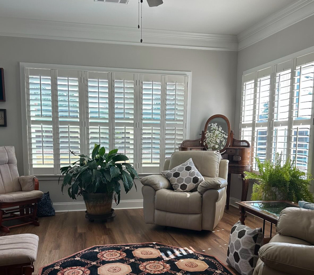 Timeless White Wooden Shutters at Presbyterian Village Community in Watkinsville, Georgia